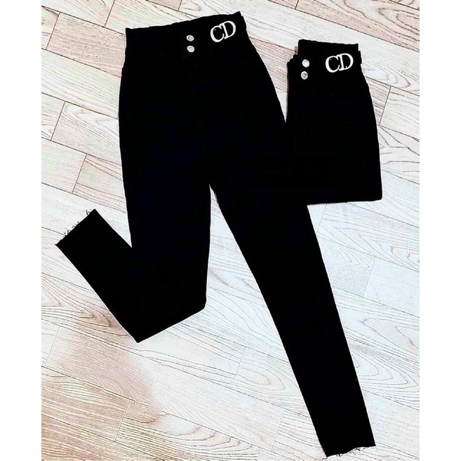 Set Áo sơmi phối Quần jeans dài ôm body khoen CD Siêu Cao