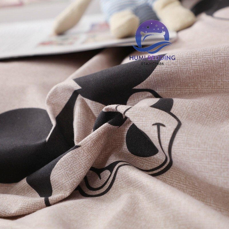 BỘ CHĂN GA VÀ VỎ GỐI POLY COTTON Chuột Micky ghi - Bộ Chăn Ga Gối 5 Món Cao Cấp