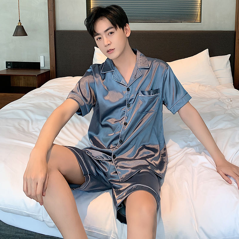 Bộ đồ ngủ Pajamas tay ngắn vải lụa lạnh size lớn thời trang cho nam