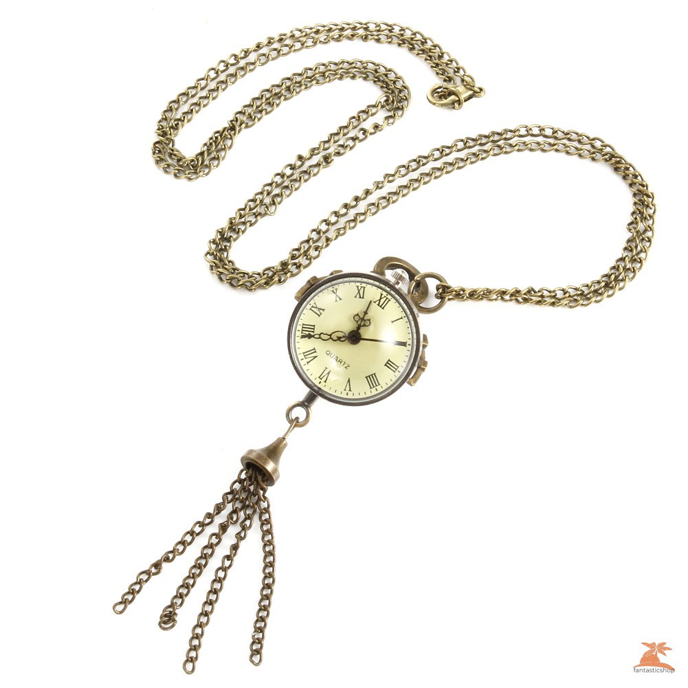 #Đồng hồ bỏ túi# Pocket Watch Steel Retro Tassels Pendant Long Necklace Chain Clock Quartz Watches