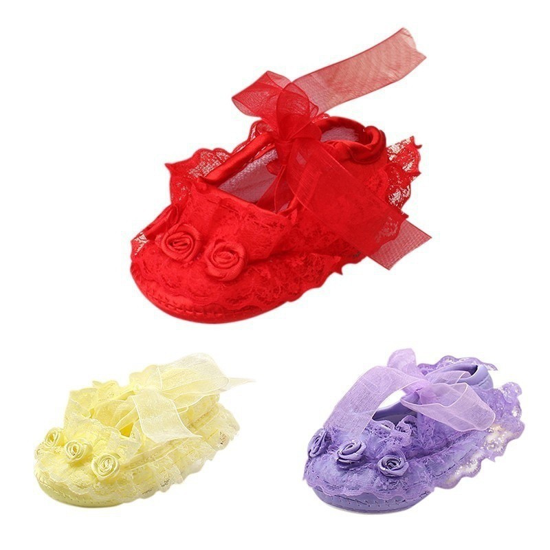 Giày công chúa cotton phối ren xinh xắn cho bé tập đi