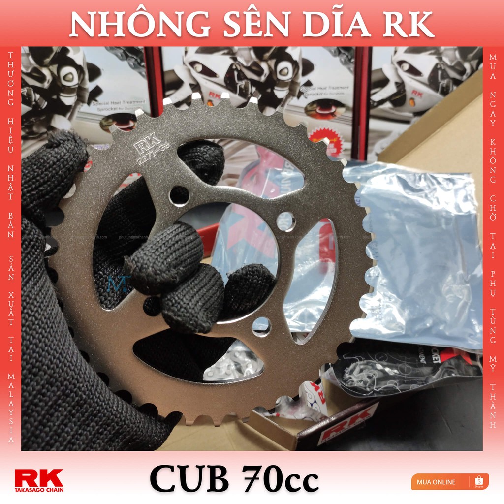 Nhông sên dĩa RK xe Cub 70cc thương hiệu Nhật Bản