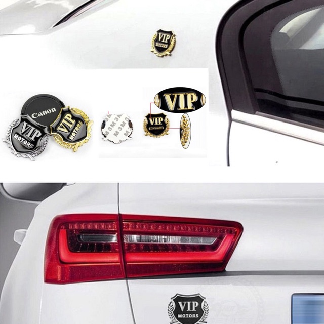 Tem Vip kim loại trang trí xe ô tô - bộ 2 miếng