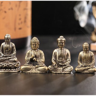 ◇▲○Tượng Phật nhỏ bằng đồng nguyên chất Thích Ca Di Đà Bồ tát đồ trang trí cổ ngồi