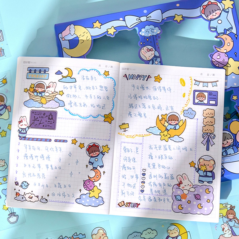 Bộ 100 Tấm Sticker Trong Suốt Chống Thấm Nước Họa Tiết Hoạt Hình Dễ Thương