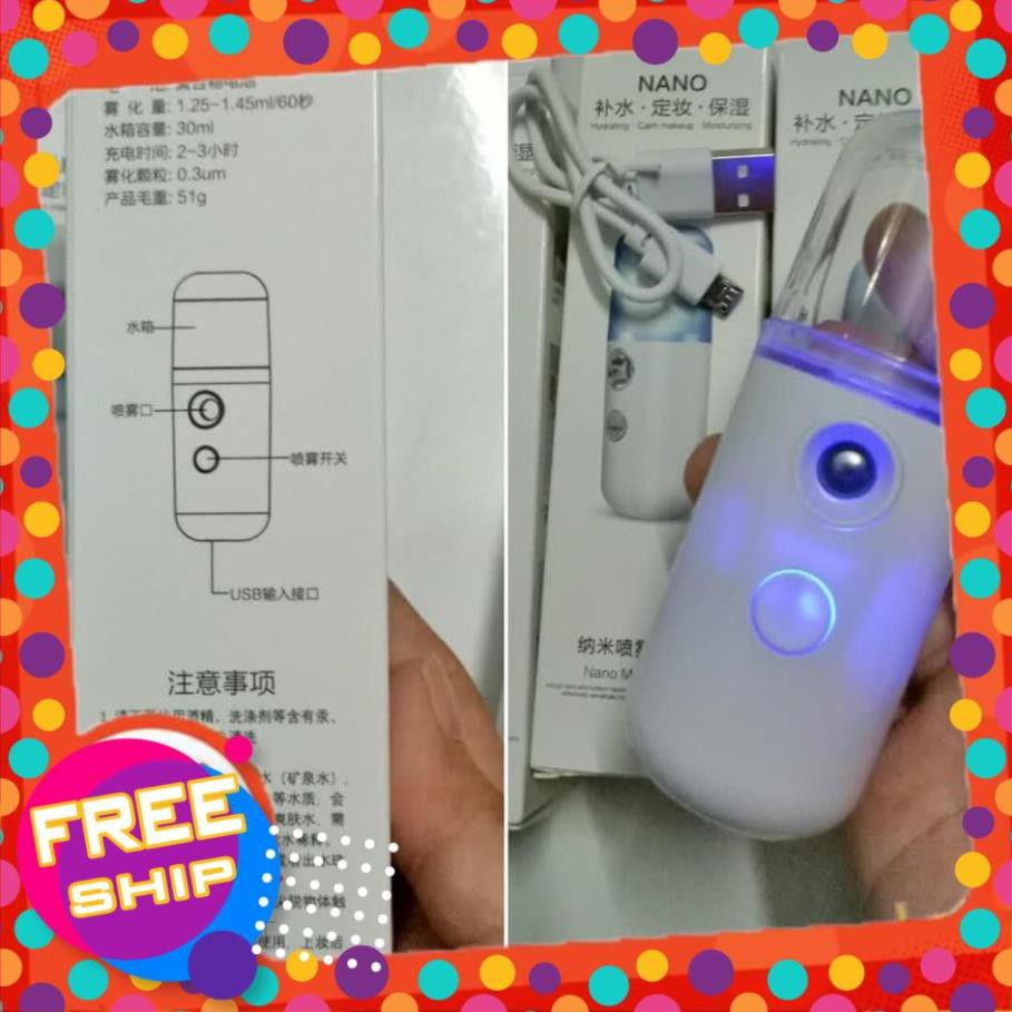 [freeshipmax] Máy Phun Sương Cầm Tay Xịt Khoáng MINI NANO Chính Hãng - Bản Full Phụ Kiện Cáp Sạc