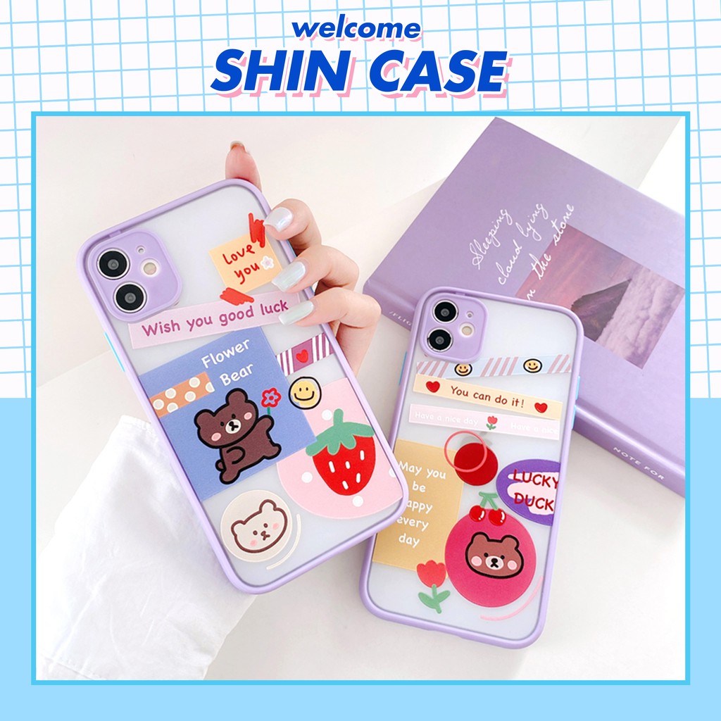 Ốp lưng iphone Flower Bear nhám viền nổi cong 5/5s/6/6plus/6s/6splus/7/7plus/8/8plus/x/xr/xs/11/12/pro/max/plus/promax