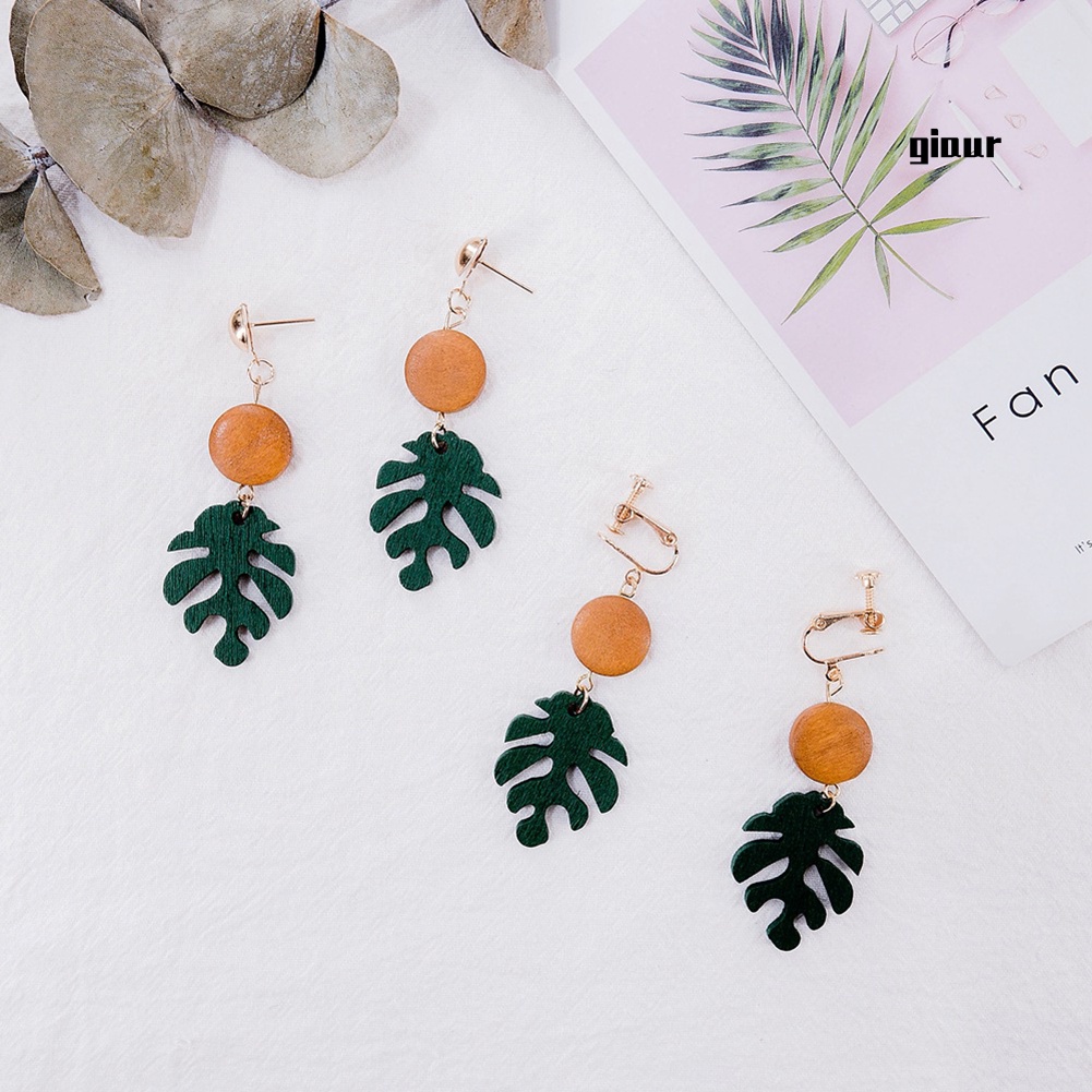 Bông Tai Xỏ Lỗ Hình Chiếc Lá Bằng Gỗ Phong Cách Bohemian Dành Cho Nữ
