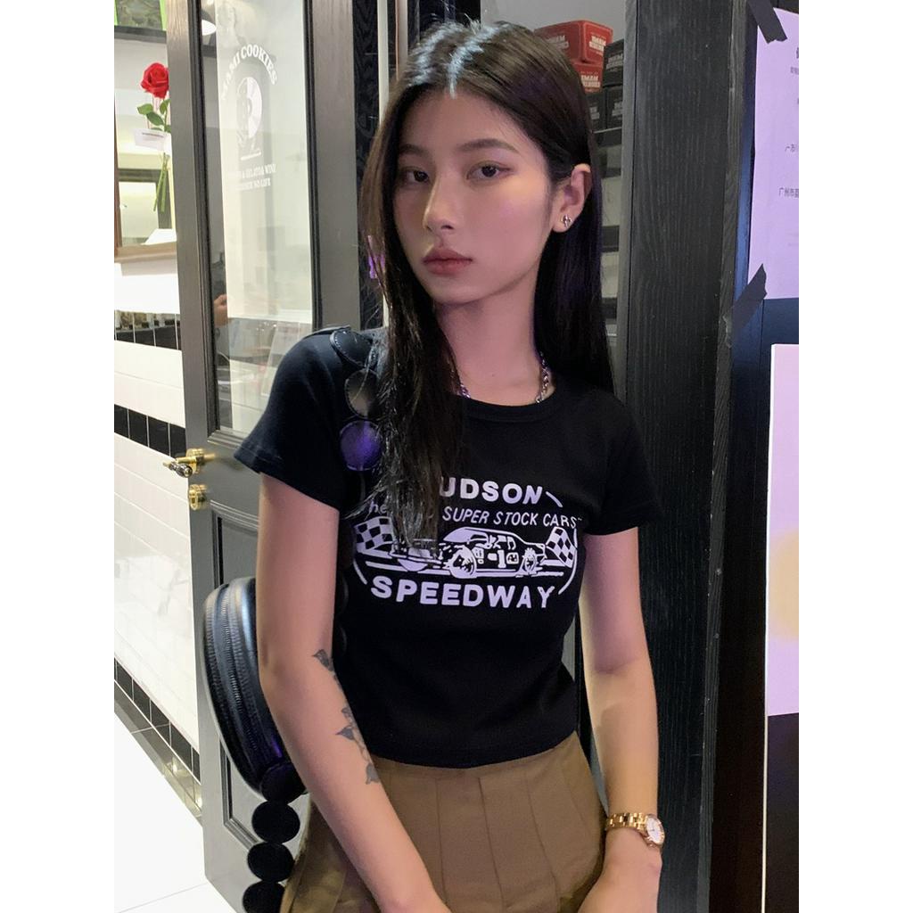 Áo Thun Dáng Ngắn Ngắn Ngắn Tay In Hình Phong Cách Retro Cá Tính 53572