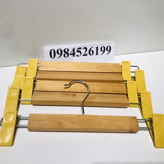 KẸP treo quần áo bằng GỖ màu VÀNG ĐẦU kẹp là NHỰA hàng loại 1 - GIÁ RẺ - kích thước 32cm - đầu móc inox sáng