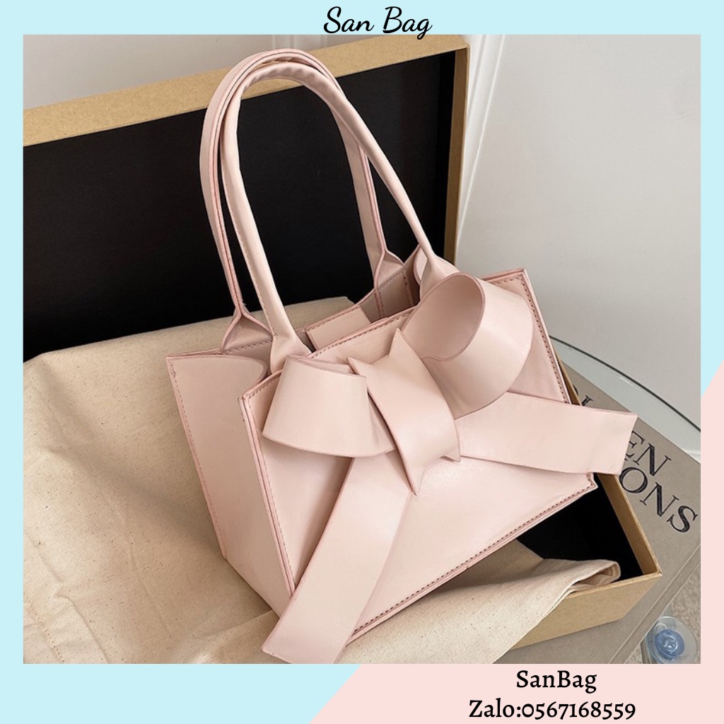 Túi xách vuông nữ size lớn da sáng màu thắt nơ duyên dáng tay cầm gốc kép Ulzzang siêu đẹp ❤️