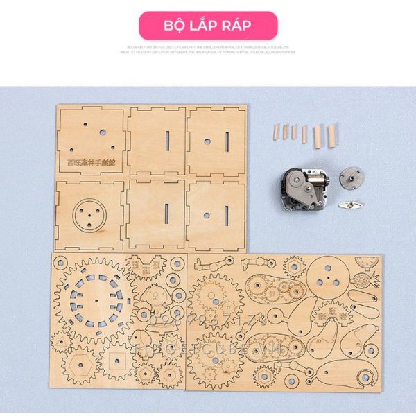 Bộ Lắp Ráp Hộp Nhạc Gỗ Hình Chó Xoay và Phát Nhạc