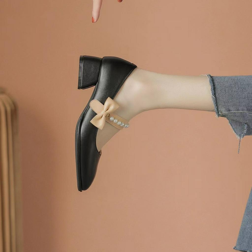 Giày da giày da giày gót dày giày cao gót Mary Jane giày nữ