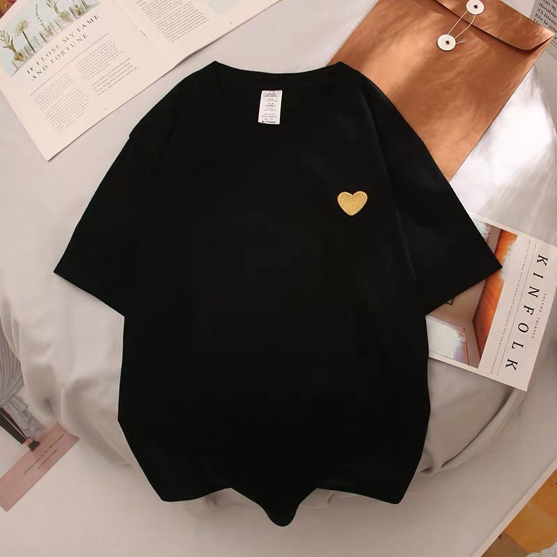 Áo thun unisex trái tim vàng form rộng vải cotton shophienmai- áo phông nam nữ phong cách ulzzang