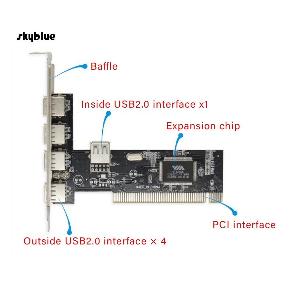 SKBL Internal 480Mbps PCI to 4+1 USB 2.0 Adapter Expansion Card for Desktop Computer