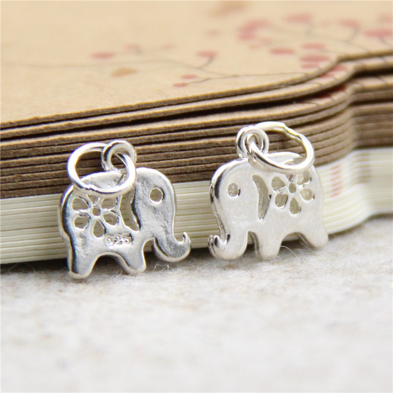 Charm bạc treo hình chú voi có bông hoa - Charm bạc 925 - Mã CB565