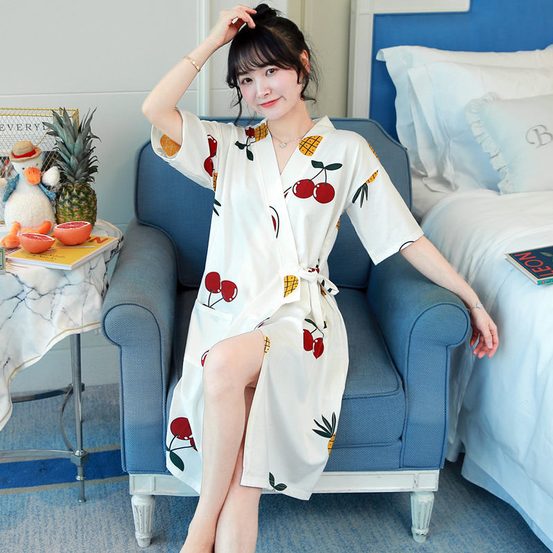 Áo Choàng Ngủ Cotton Tay Ngắn Phong Cách Kimono Hàn Quốc Thời Trang Mùa Hè Cho Nữ Mới