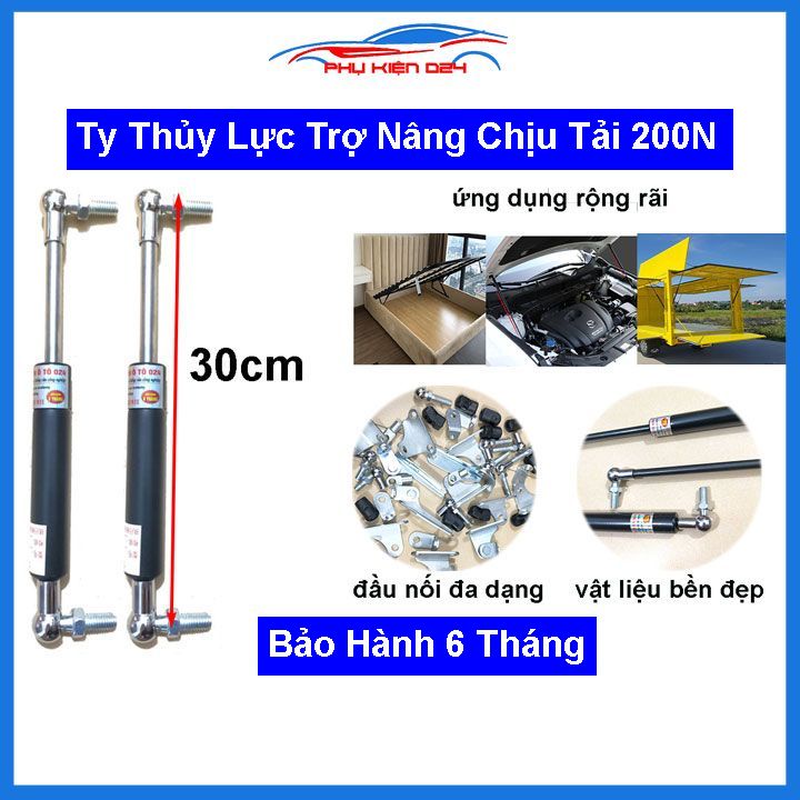 [200N-30cm] Bộ 2 ty thủy lực, ty đẩy, ben hơi nâng hạ capo cốp sau ô tô chịu tải 200N-20kg dài 30cm