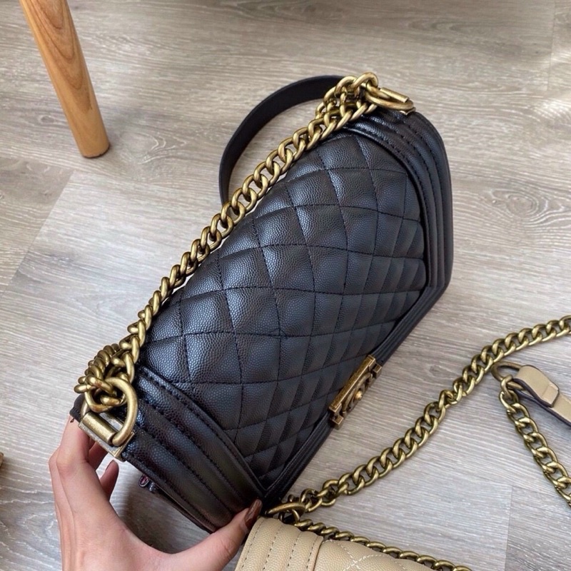 Túi Xách Nữ -Túi CN Boy xích trần trám kiểu dáng classic dây đeo chéo bằng xích pha da