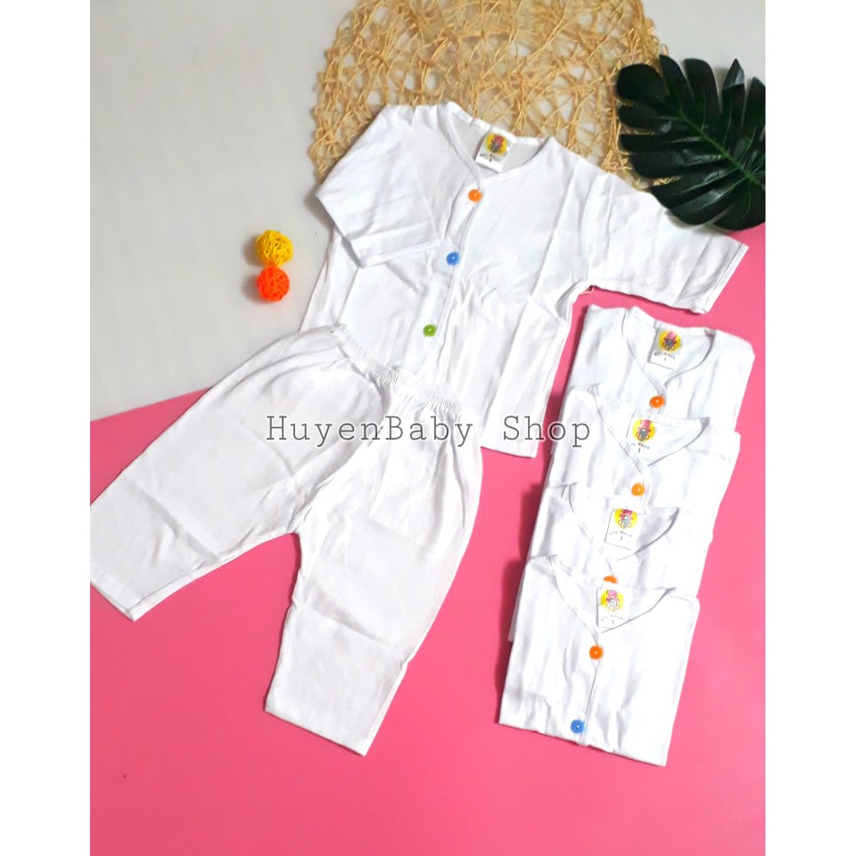 Set 5 Bộ quần áo sơ sinh tay dài, maù trắng, cúc giữa nhiều màu đủ size cho bé từ sơ sinh đến 11kg