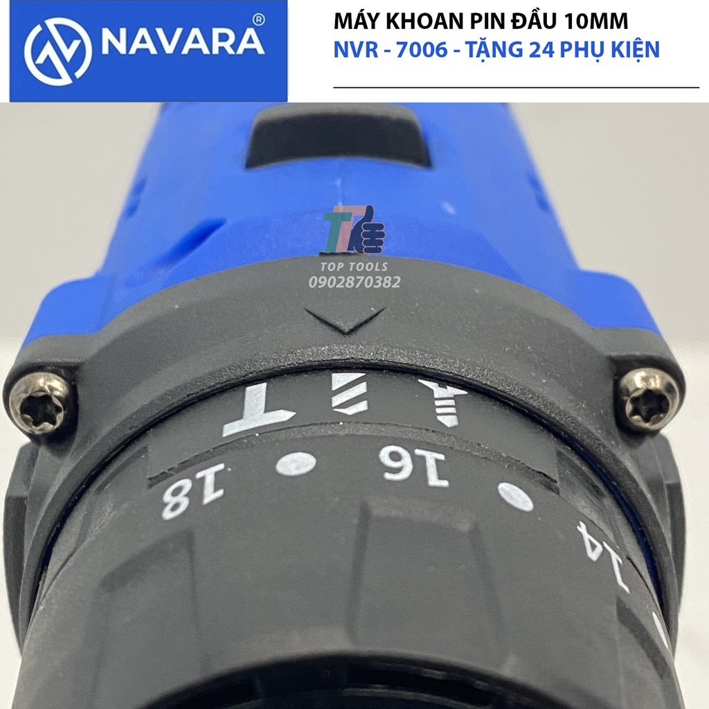 May khoan pin, Máy khoan pin Navara 7006, Kèm bộ phụ kiện 24 chi tiết, Pin 21v 5 cell