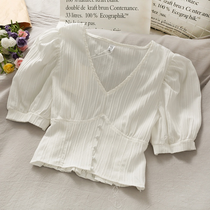 Áo kiểu nữ đẹp bánh bèo tiểu thư Hàn Quốc sexy crotop tay phồng mùa hè AKN004