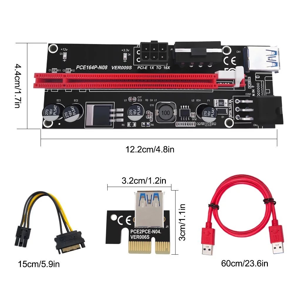 Thẻ Chuyển Đổi Pci-E 1x Sang 16x 15pin Sang 6 Pin Pcie Led Ver 009s / Colorful