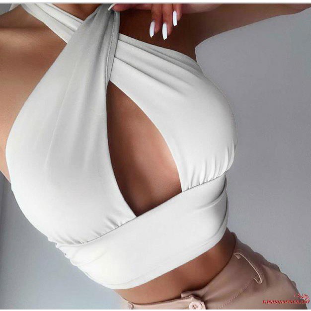 Áo Croptop Cổ Yếm Hở Lưng Màu Trơn Phối Dây Đan Chéo Màu Trắng / Xanh Dương / Đen Cho Nữ | BigBuy360 - bigbuy360.vn