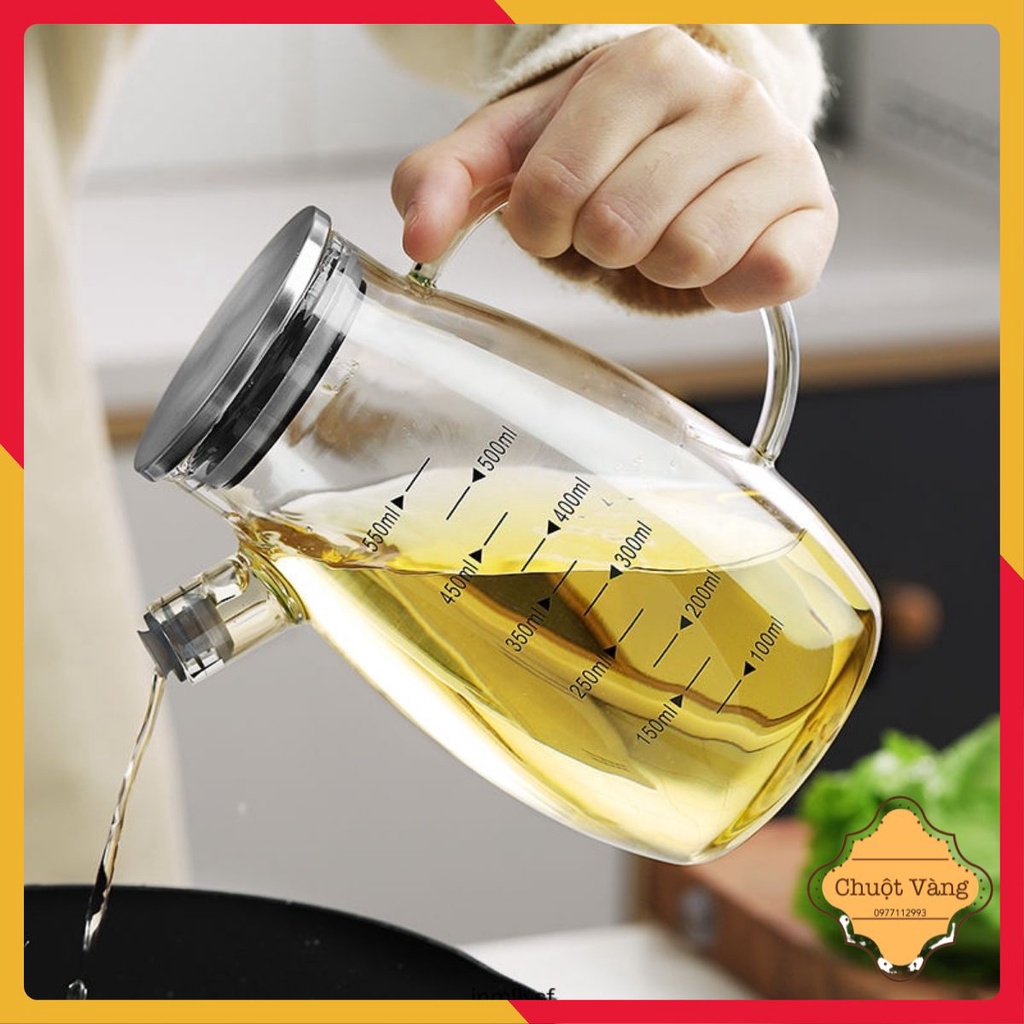 Bình đựng dầu 550ml  thủy tinh chia vạch tiện lợi