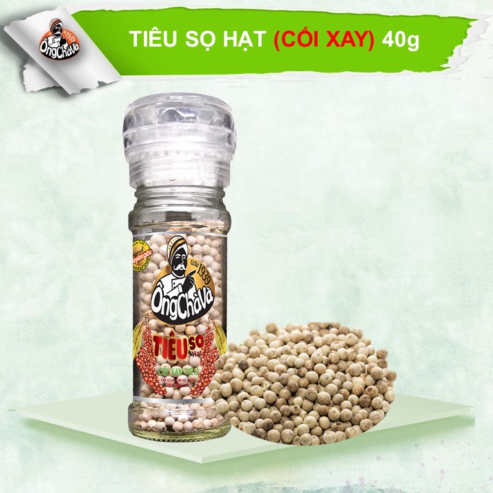 Tiêu sọ hạt Ông Chà Và 40gram (White pepper), cối xay tiện dụng