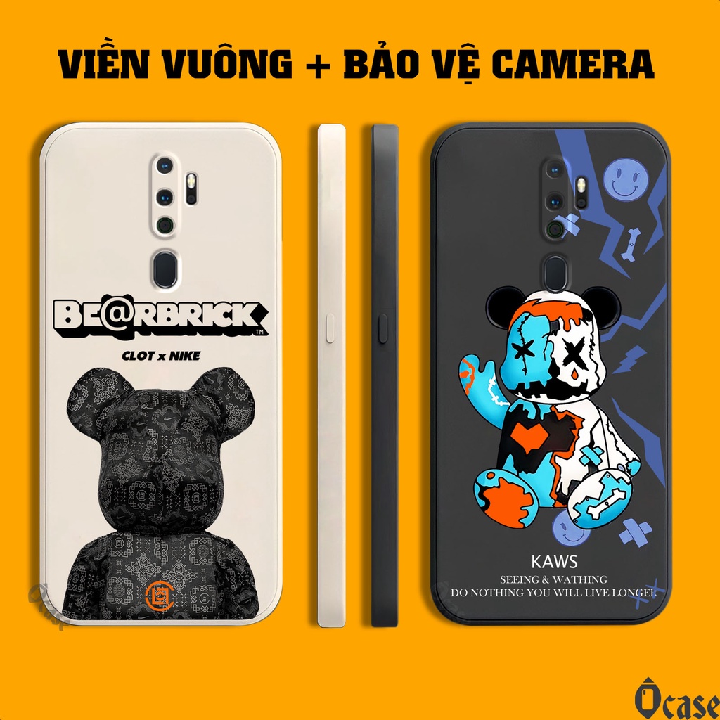 Ốp lưng Oppo A5 2020 / A9 2020 / A11 / A11X gấu cạnh viền vuông có bảo vệ camera