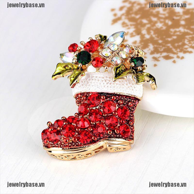 [Base] 1X New Rhinestone Crystal Christmas Stocking Boot Pin Brooch Xmas Gift Gold Tone [VN] | BigBuy360 - bigbuy360.vn