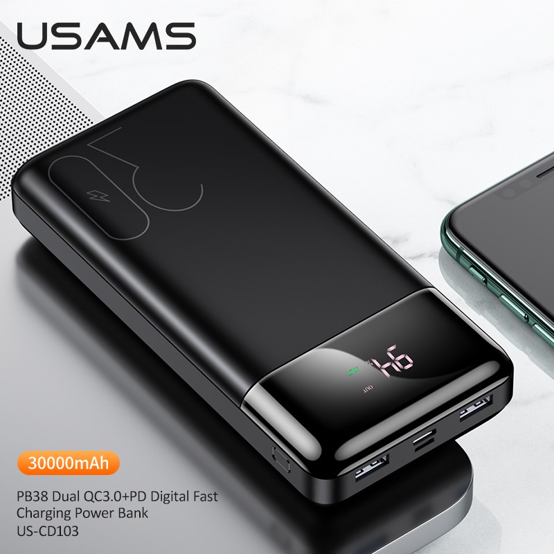 Pin Sạc Dự Phòng USAMS 30000mah QC 3.0 + PD Cao Cấp Cho Iphone Samsung Huawei Xiaomi