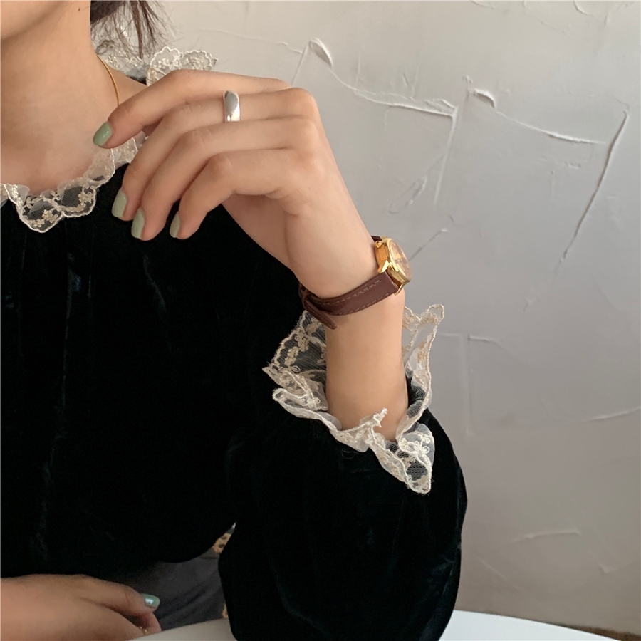 SUXI Áo kiểu tay dài bo phồng phối ren phong cách Retro thời trang Hàn Quốc cho nữ