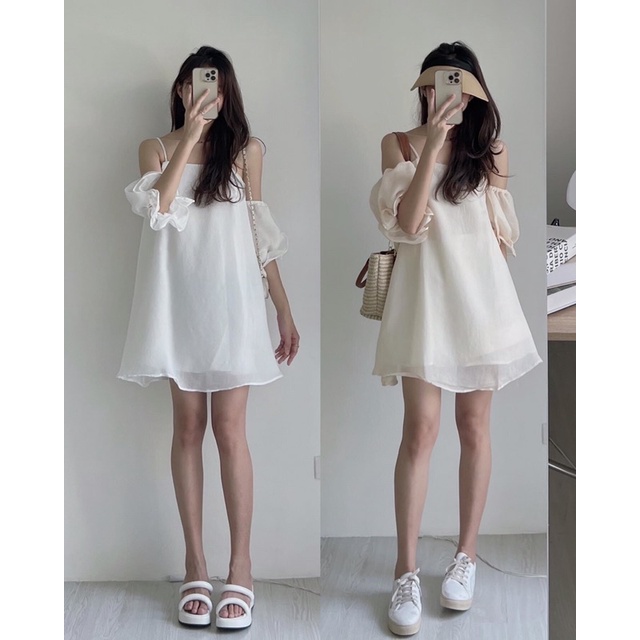 [Ảnh thật/Video]VÁY ORGANZA  mặc được nhiều kiểu Đầm hai dây Hàn Quốc hai lớp chất tơ lụa