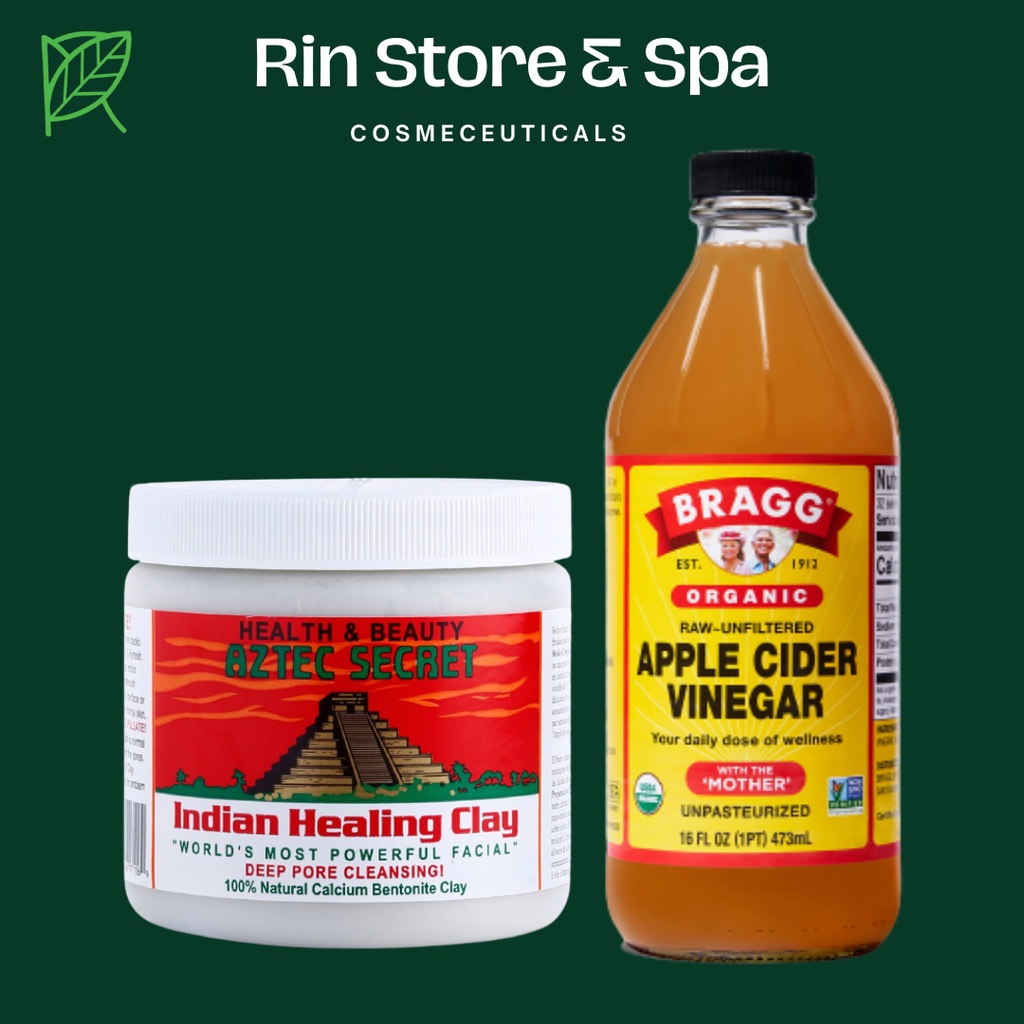 Combo giấm táo bragg - mặt nạ đất sét aztec secret indian healing clay giúp giảm mụn, giảm dầu thừa