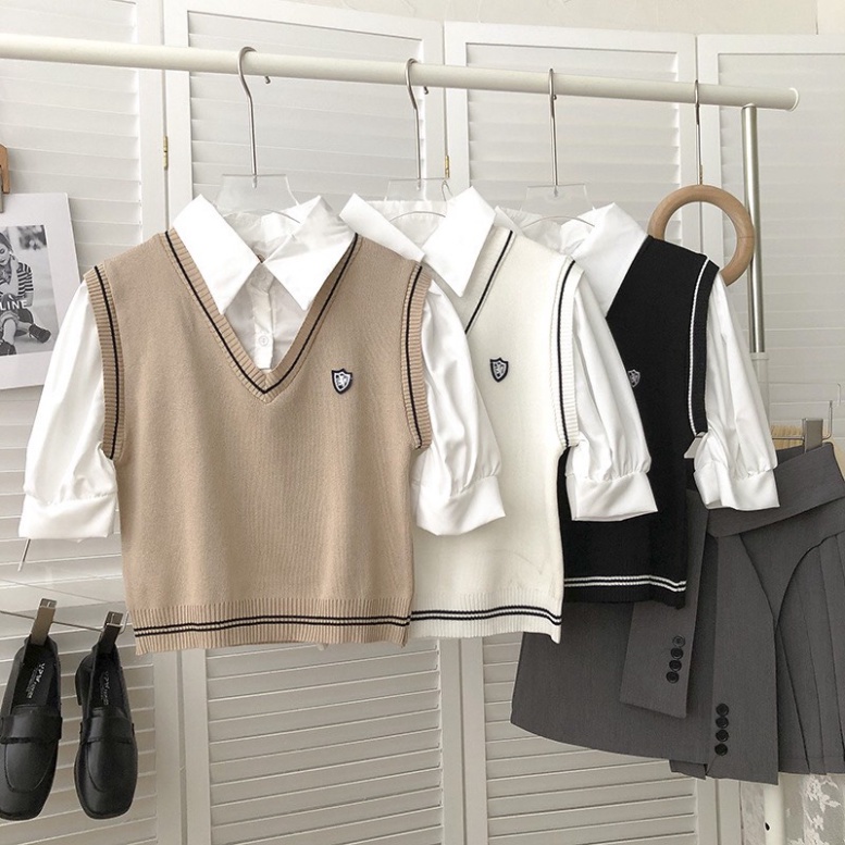 áo len gile nữ học sinh kiểu dáng thể thao hàn quốc chất đẹp hàng quảng châu cao cấp A68 Noiyxanh nội y xanh chất len qu