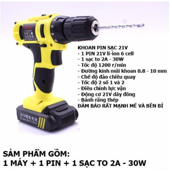 [BẢO HÀNH 1 NĂM] Khoan , Máy Khoan Pin 21V VOTO,1 Pin,Caton