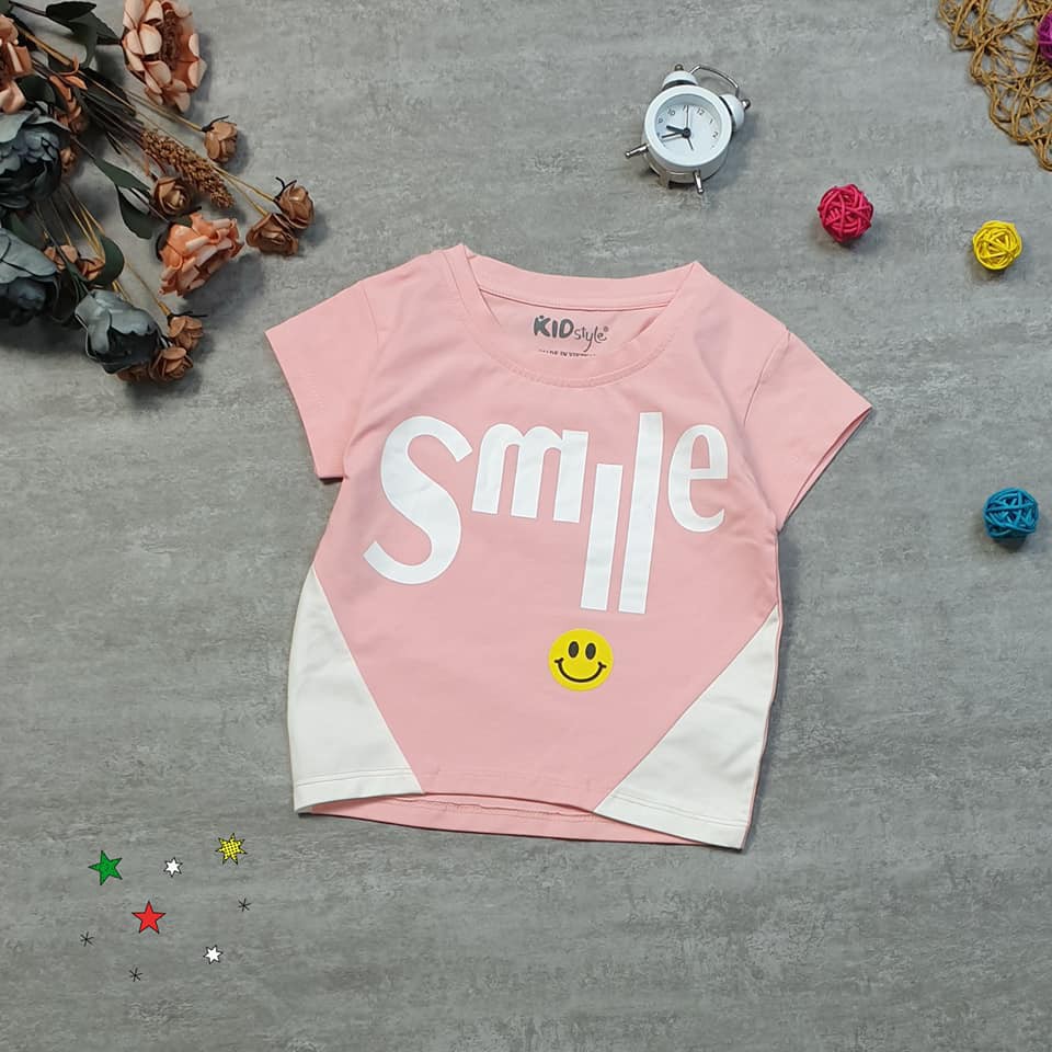 Áo Phông Bé Gái Thun Cotton Chất Lượng in hình Mặt Cười Smile AA010