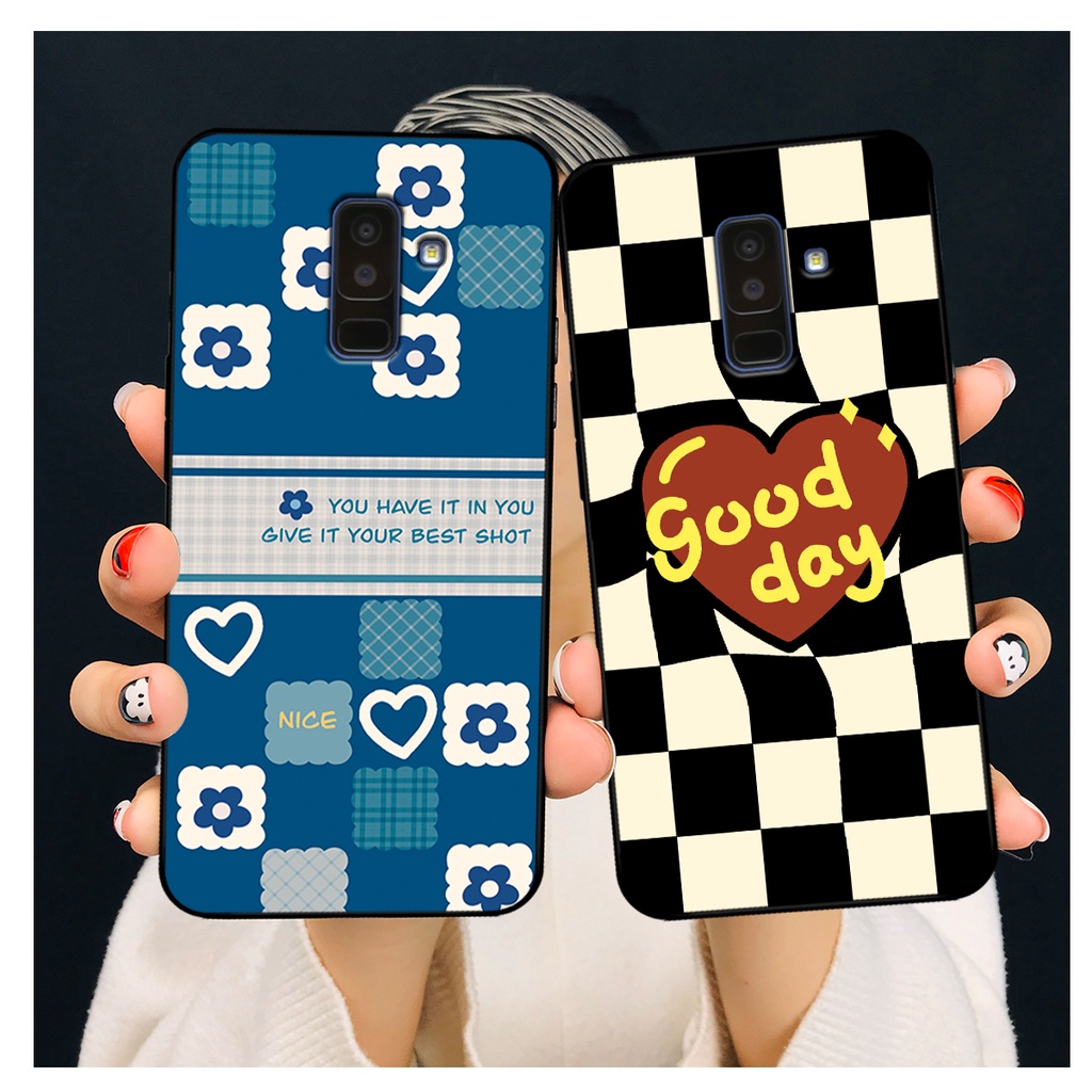 Ốp lưng Samsung A6 2018 - A6 Plus - A8 2018 - A8 Plus in hoạ tiết caro trái tim đen trắng, gấu bear cute đáng yêu