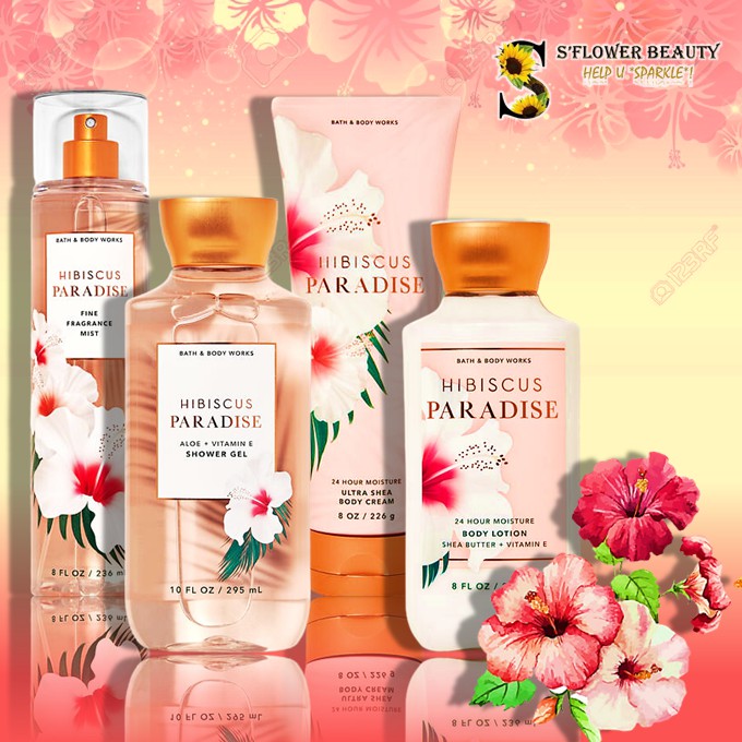 🌺 Hibiscus Paradise | Bộ Sản Phẩm Gel Tắm -  Dưỡng Thể - Xịt Thơm Toàn Thân Bath & Body Works Body Care