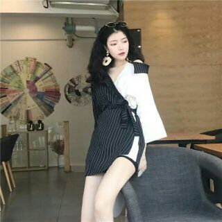 Order áo sơ mi phối kiểu trễ vai