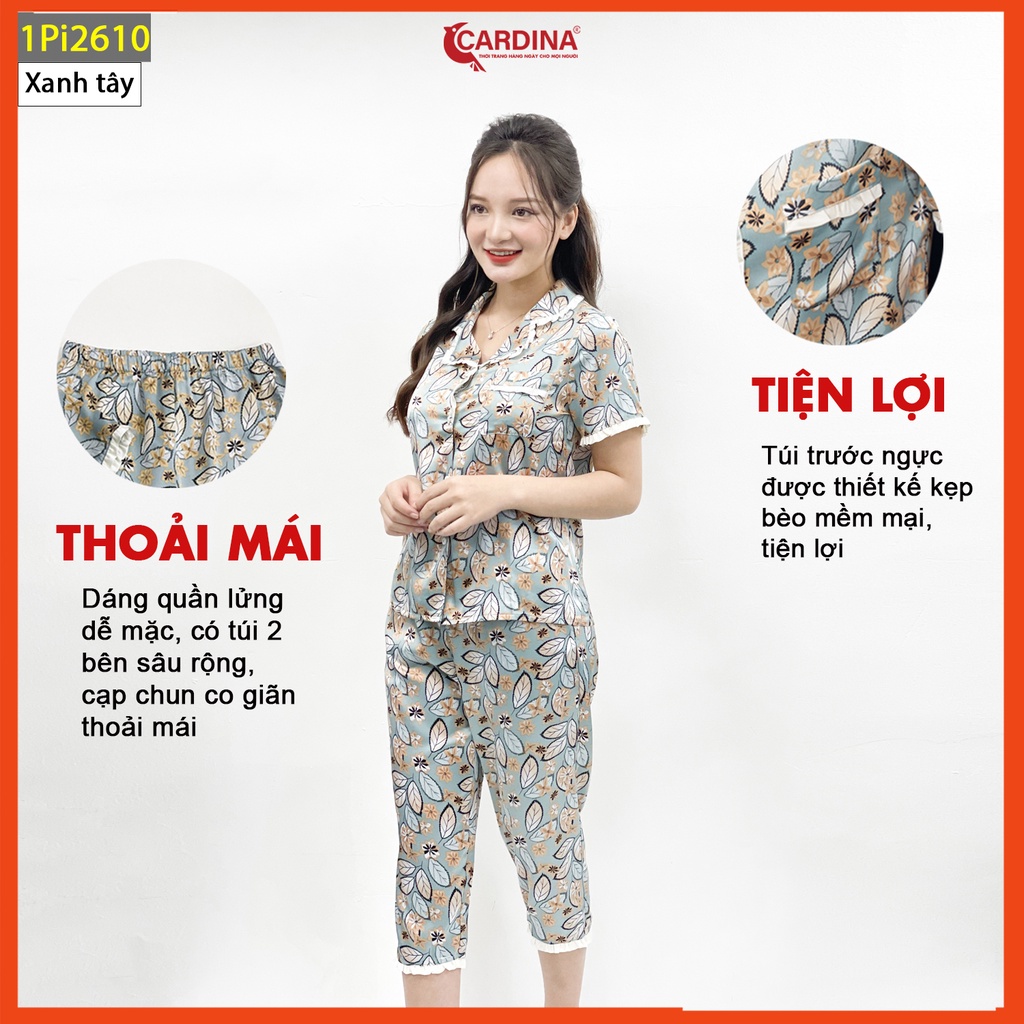 Đồ bộ pijama nữ CARDINA  bộ mặc nhà chất lụa satin Nhật cao cấp họa tiết tinh tế 1Pi26