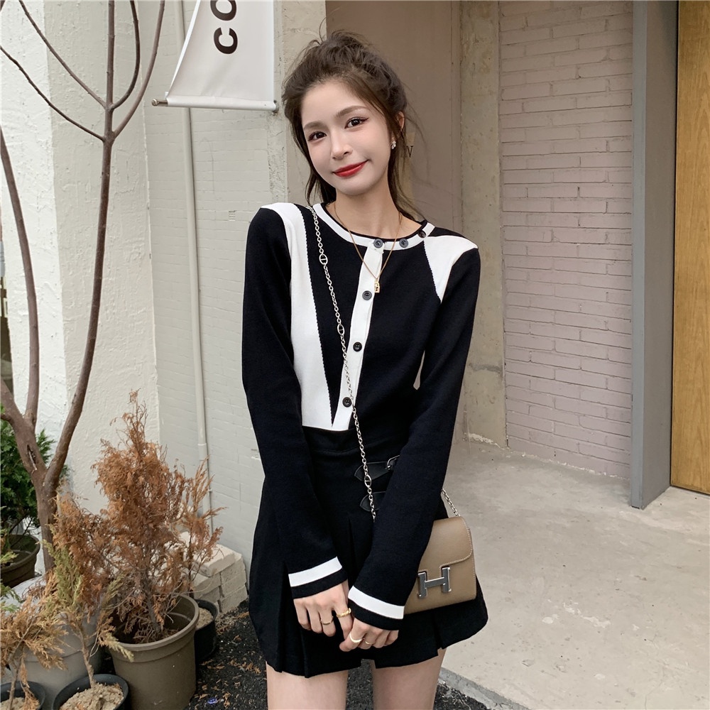 【ZHELIHANGFEI】Áo Cardigan Dệt Kim Tay Dài Lưng Cao Dáng Ôm Phong Cách Sang Trọng Dành Cho Bạn Nữ