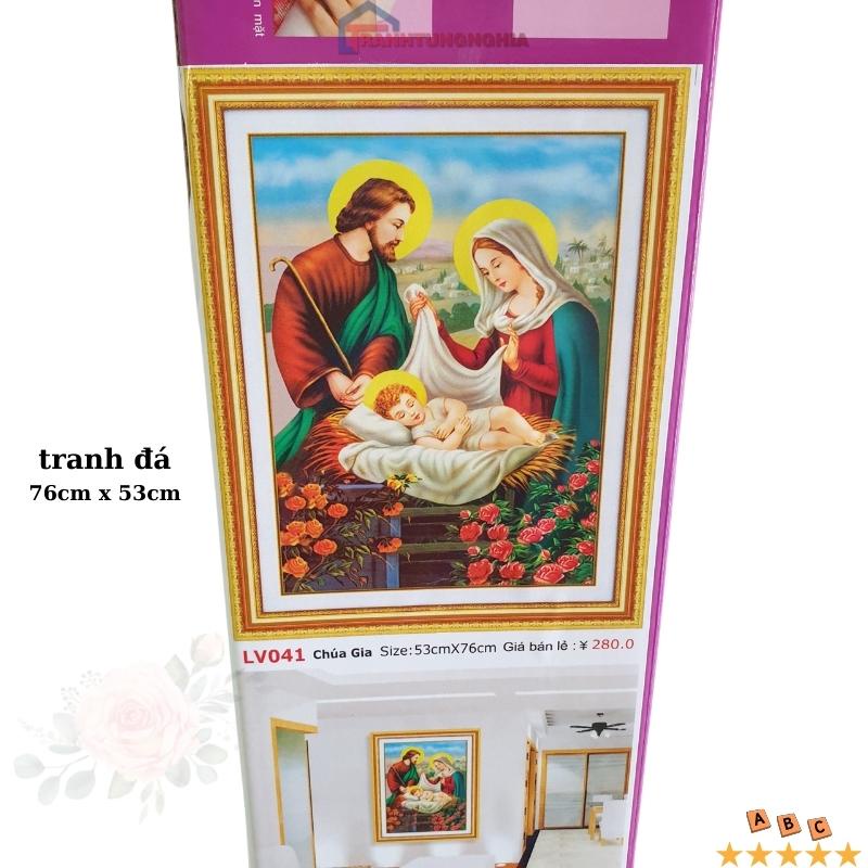 Tranh đính đá, tranh thêu chữ thập gia đình thánh gia