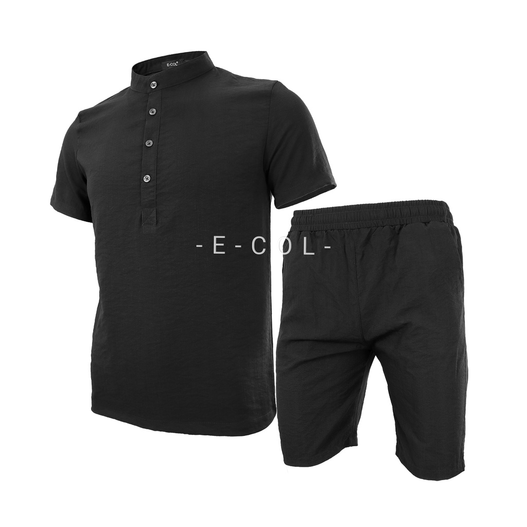 Bộ đũi Nam cổ tàu E-COL phom chuẩn vải đũi xước nhật co giãn chất cực mát