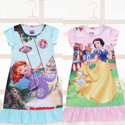 Đầm ngủ ngắn tay in hình công chúa Disney dễ thương dành cho bé gái