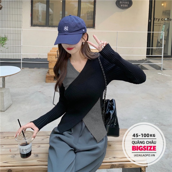 Áo len ⚡️𝐁𝐈𝐆𝐒𝐈𝐙𝐄⚡️ Áo sweater dệt kim nữ tăm ôm body Cổ Chữ V mùa thu hè Phong cách Hàn Quốc | BigBuy360 - bigbuy360.vn