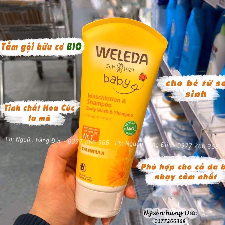 Sữa tắm dầu gội hữu cơ weleda Đức CAO CẤP cho trẻ em và cho bé sơ sinh - Nguồn hàng Đức