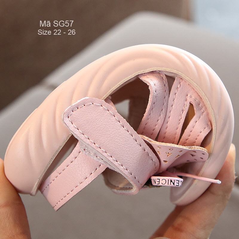 Dép sandal bé gái 1 - 3 tuổi gắn nơ da mềm siêu nhẹ đế chống trơn thời trang SG57